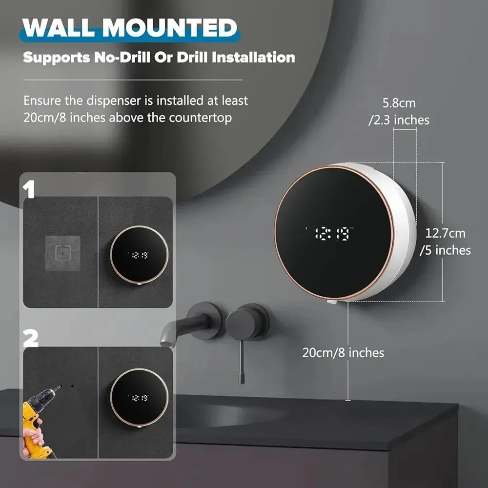 Automatic Soap Dispenser Foam Bathroom Wall Mount Rechargeable Touchless White